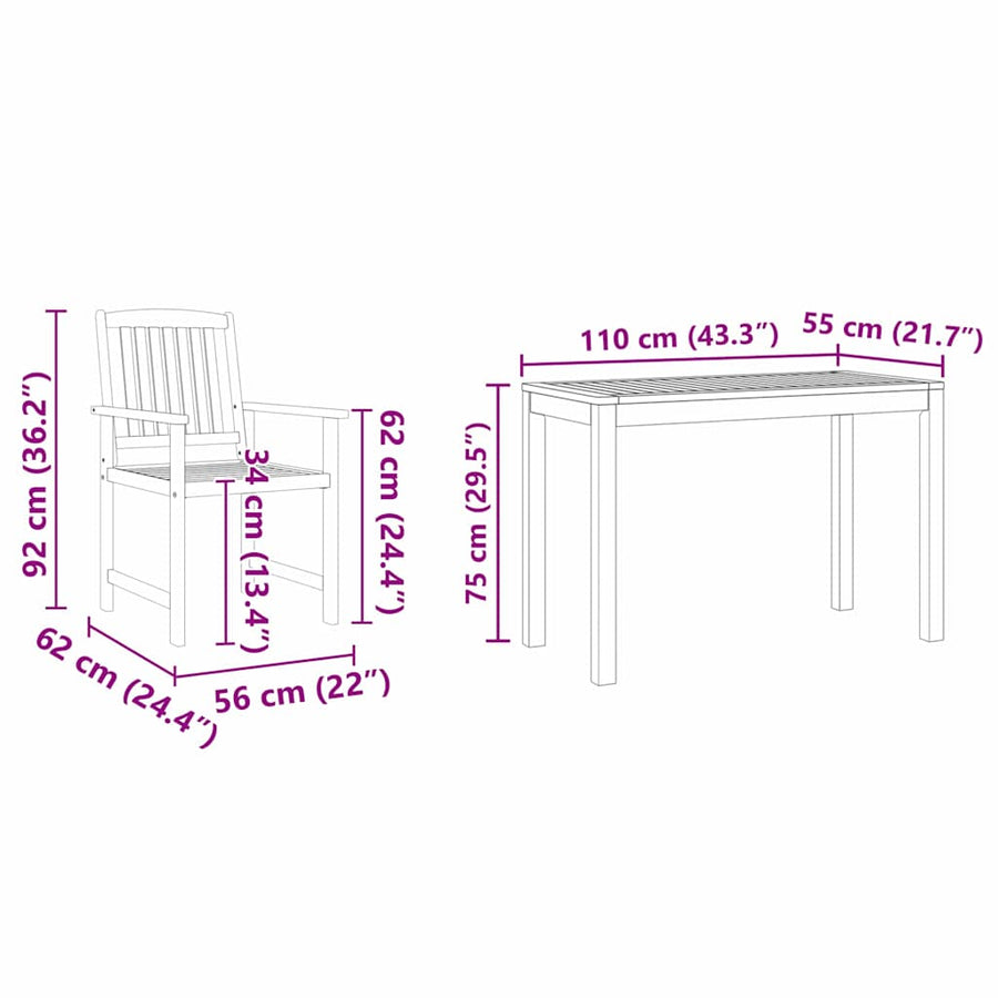 Tuin Eetset 3 pcs Bruin Massief acaciahout