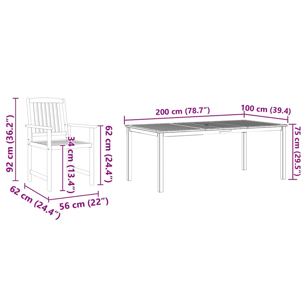 Tuin Eetset 9 pcs Bruin Massief acaciahout