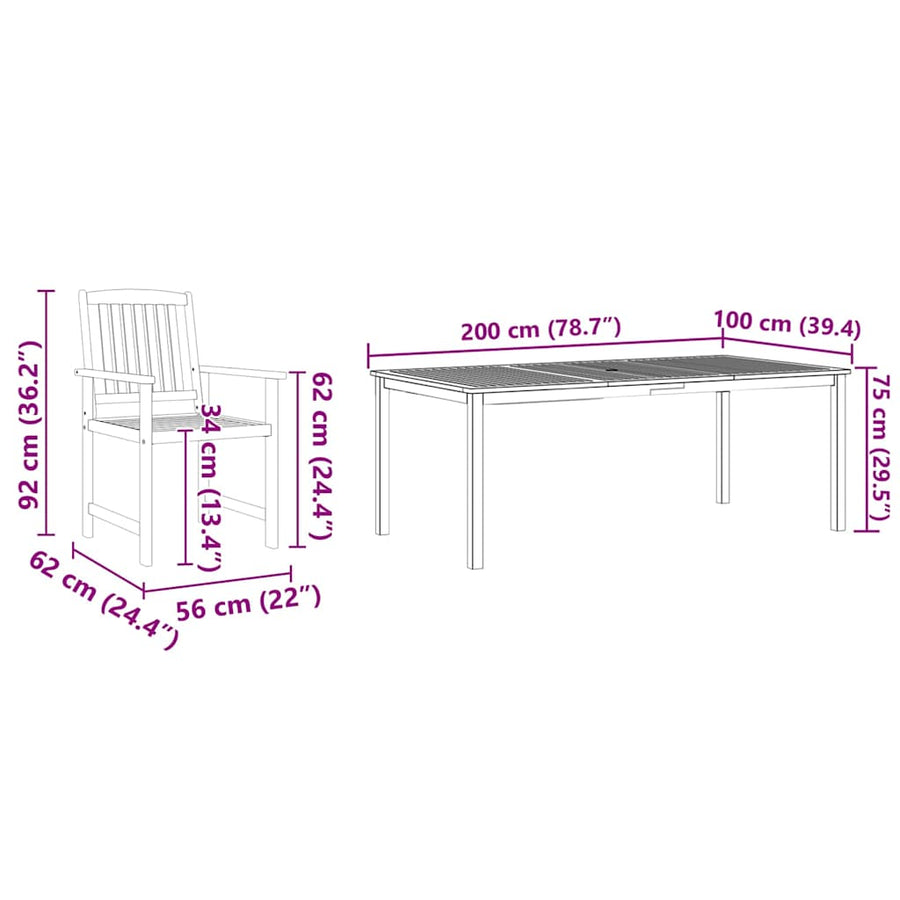Tuin Eetset 9 pcs Bruin Massief acaciahout