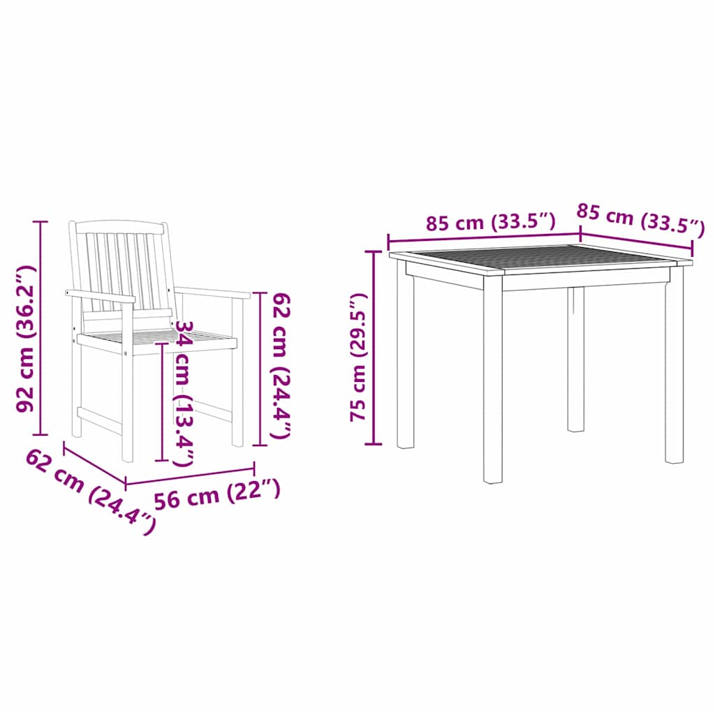 Tuin eettafelset 3 pcs Bruin Massief Acaciahout