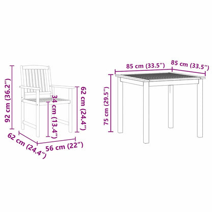 Tuin eettafelset 3 pcs Bruin Massief Acaciahout