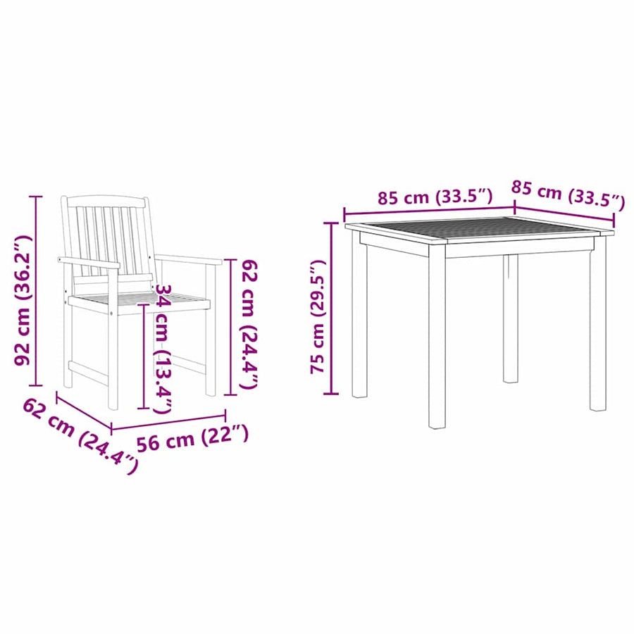 Tuin eettafelset 3 pcs Bruin Massief Acaciahout