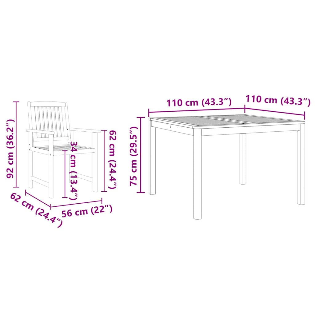 Tuin eettafelset 5 pcs Bruin Massief Acaciahout