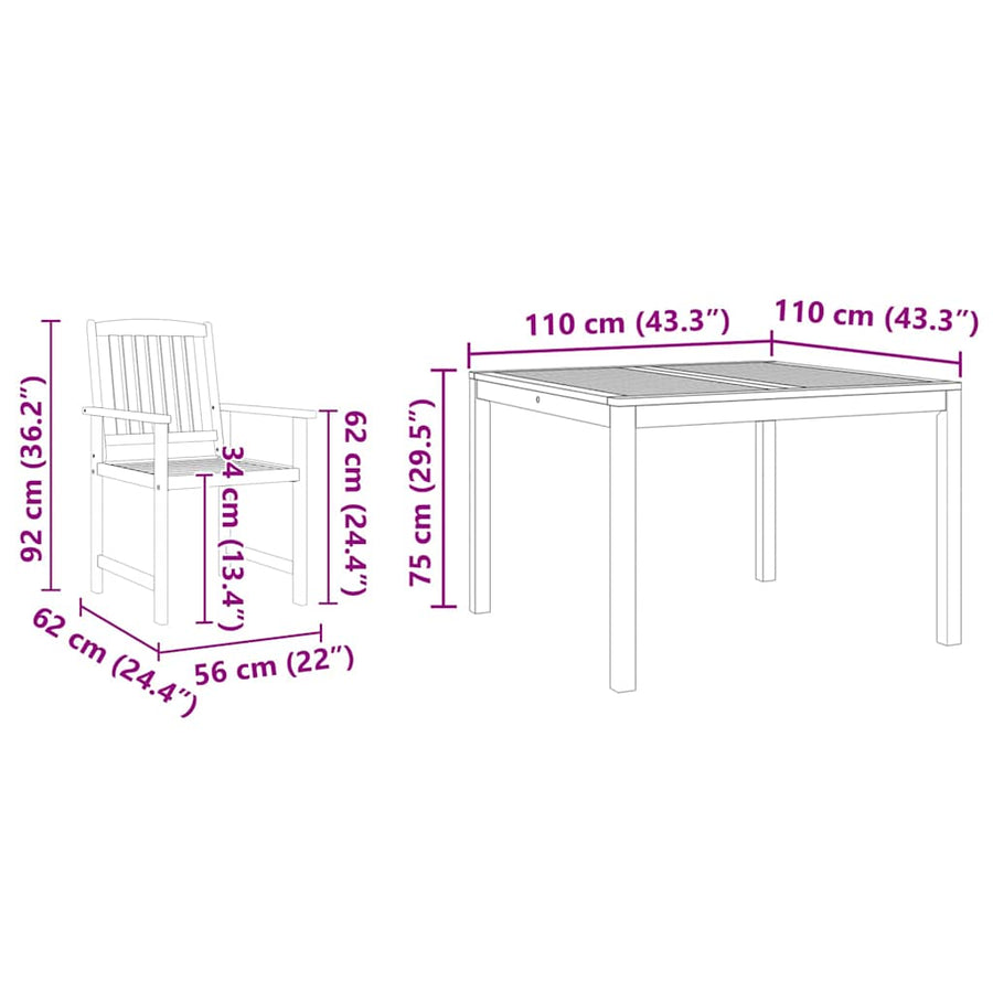 Tuin eettafelset 5 pcs Bruin Massief Acaciahout