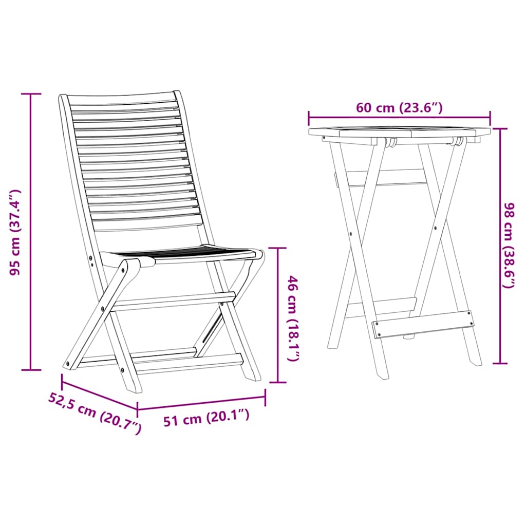 Vouw Bistro Set 3 pcs Bruin Massief Acaciahout