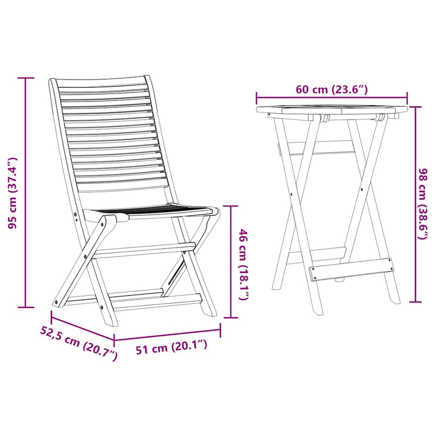 Vouw Bistro Set 3 pcs Bruin Massief Acaciahout