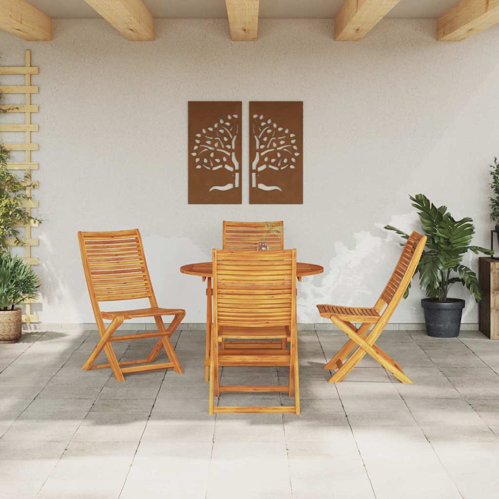 Tuin Eetset 5 Pcs Bruin Massief Acaciahout 4x stoel + ronde tafel