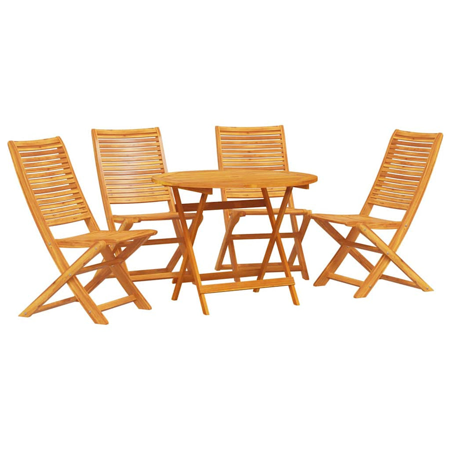 Tuin Eetset 5 Pcs Bruin Massief Acaciahout 4x stoel + ronde tafel