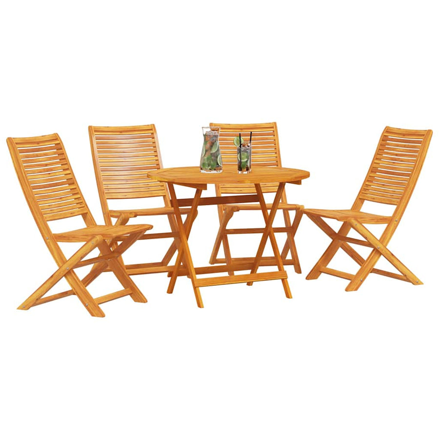 Tuin Eetset 5 Pcs Bruin Massief Acaciahout 4x stoel + ronde tafel
