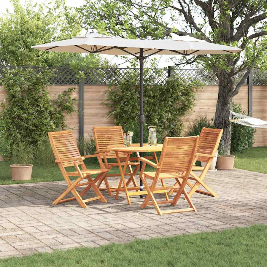 Tuin Eetset 5 Pcs Bruin Massief Acaciahout 4x fauteuil + ronde tafel