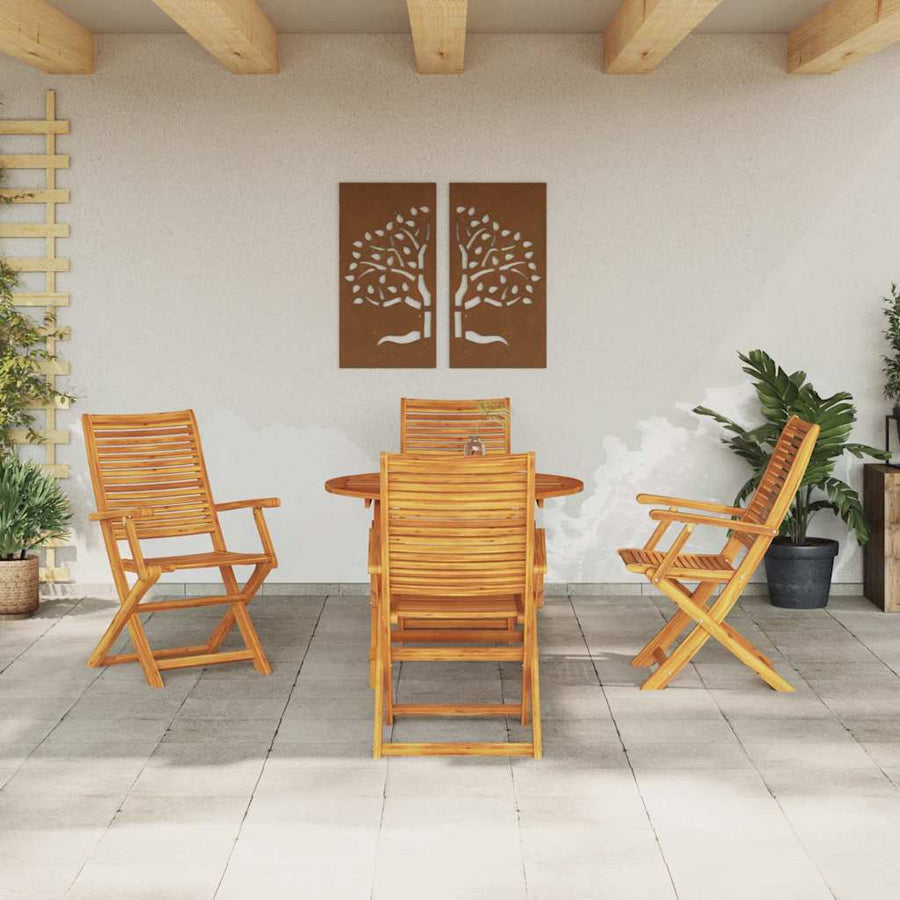 Tuin Eetset 5 Pcs Bruin Massief Acaciahout 4x fauteuil + ronde tafel