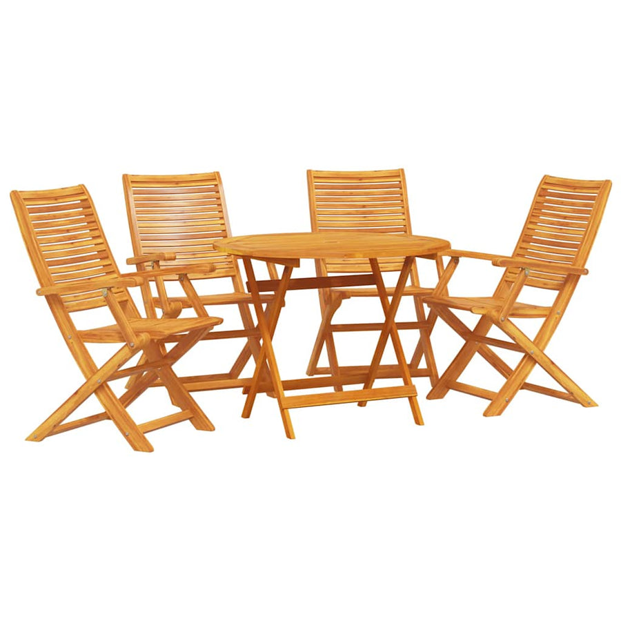 Tuin Eetset 5 Pcs Bruin Massief Acaciahout 4x fauteuil + ronde tafel