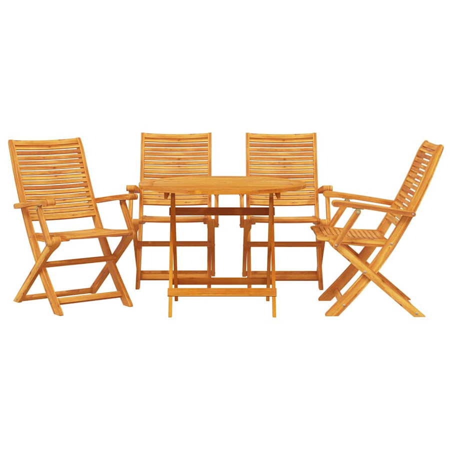 Tuin Eetset 5 Pcs Bruin Massief Acaciahout 4x fauteuil + ronde tafel
