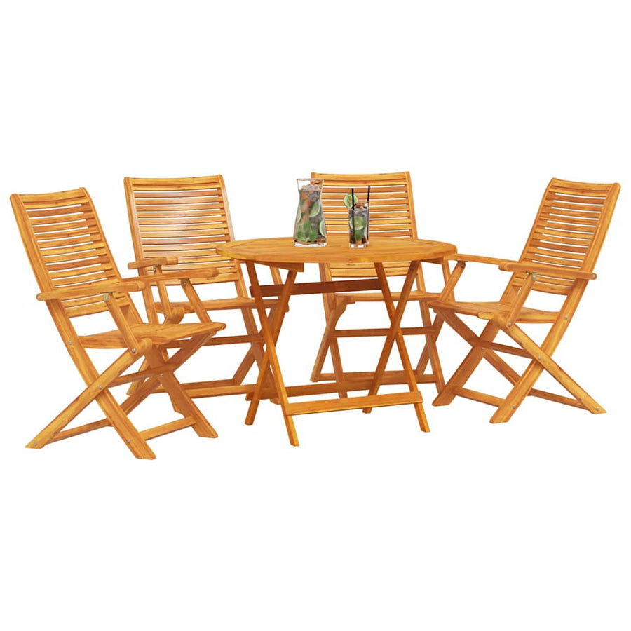 Tuin Eetset 5 Pcs Bruin Massief Acaciahout 4x fauteuil + ronde tafel