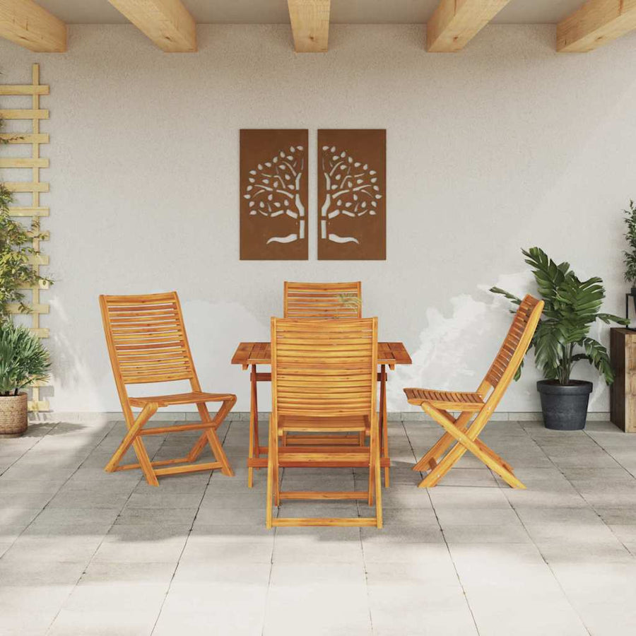 Tuin Eetset 5 Pcs Bruin Massief Acaciahout 4x stoel + vierkante tafel