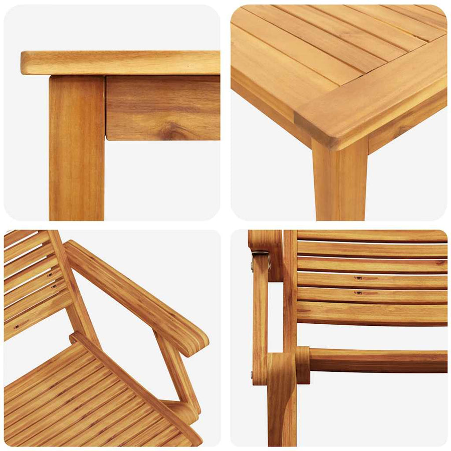Tuin Eetset 5 Pcs Bruin Massief Acaciahout 4x fauteuil + vierkante tafel