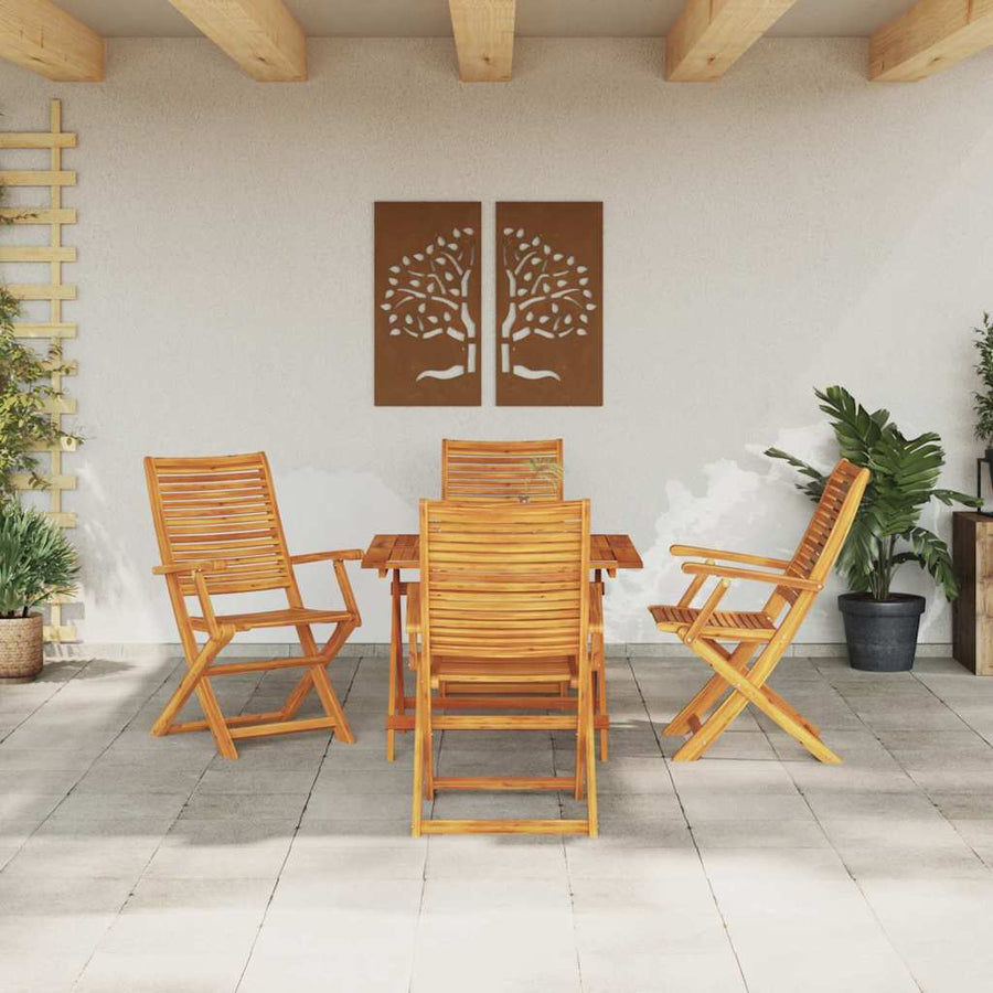Tuin Eetset 5 Pcs Bruin Massief Acaciahout 4x fauteuil + vierkante tafel