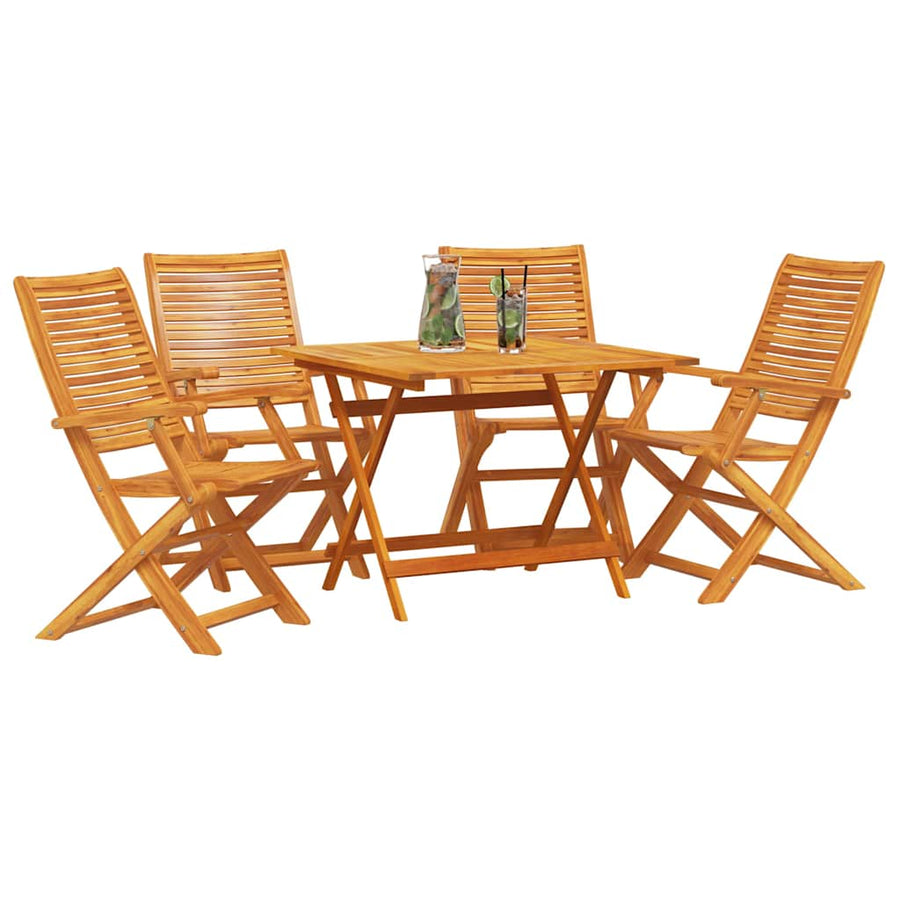 Tuin Eetset 5 Pcs Bruin Massief Acaciahout 4x fauteuil + vierkante tafel