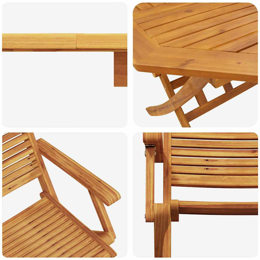 Tuin Eetset 5 Pcs Bruin Massief Acaciahout 4 armstoelen + octagonale tafel