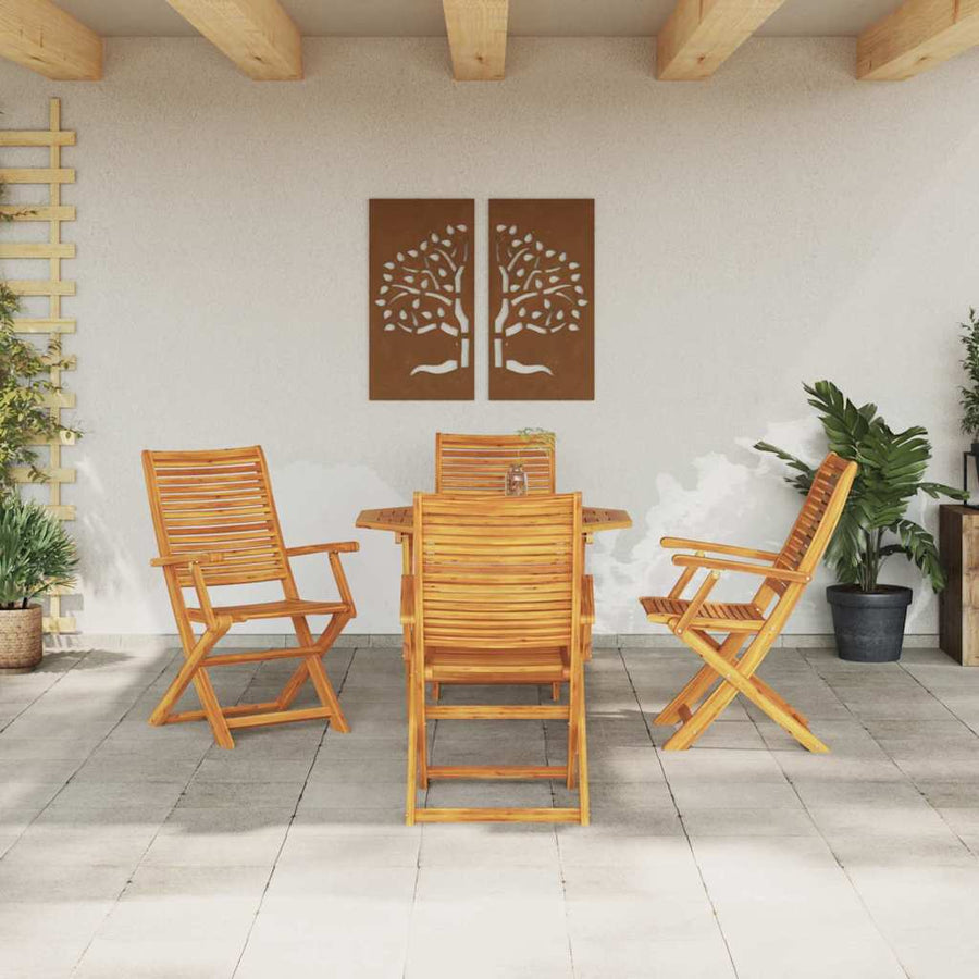 Tuin Eetset 5 Pcs Bruin Massief Acaciahout 4 armstoelen + octagonale tafel