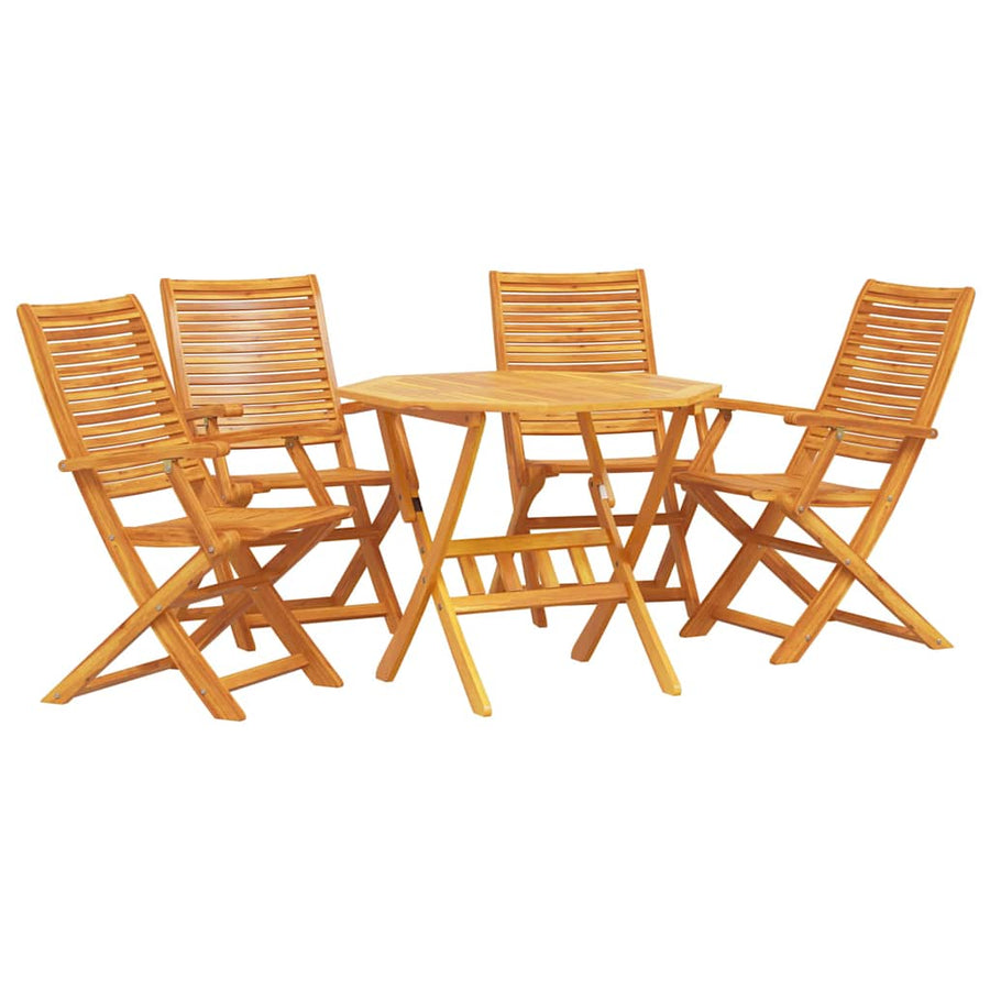 Tuin Eetset 5 Pcs Bruin Massief Acaciahout 4 armstoelen + octagonale tafel