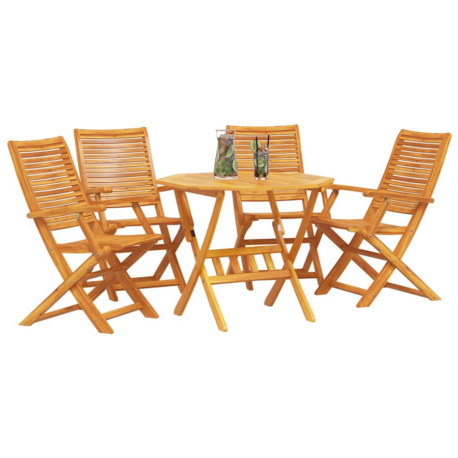 Tuin Eetset 5 Pcs Bruin Massief Acaciahout 4 armstoelen + octagonale tafel