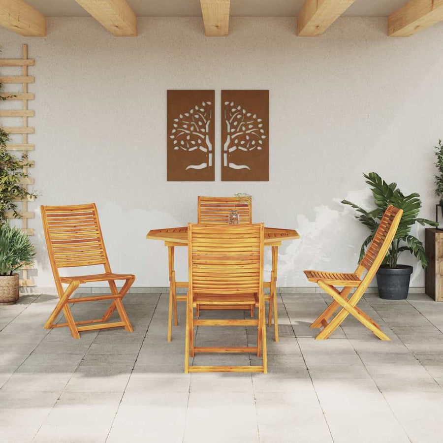Tuin Eetset 5 Pcs Bruin Massief Acaciahout 4x stoel + ronde tafel