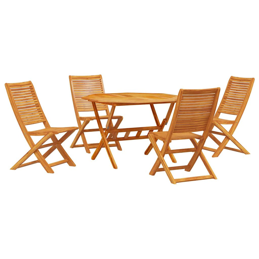 Tuin Eetset 5 Pcs Bruin Massief Acaciahout 4x stoel + ronde tafel