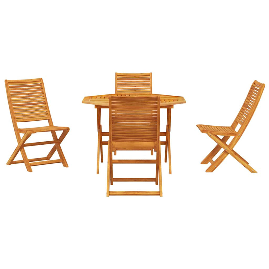 Tuin Eetset 5 Pcs Bruin Massief Acaciahout 4x stoel + ronde tafel