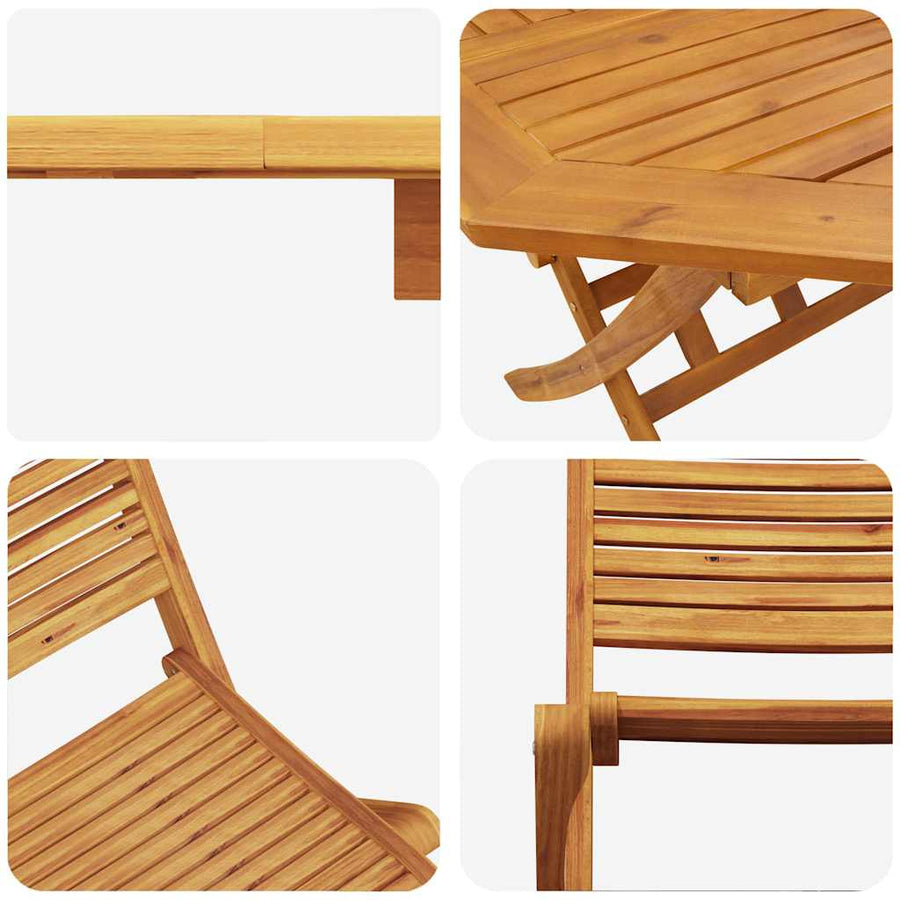 Tuin Eetset 5 Pcs Bruin Massief Acaciahout 4x fauteuil + achtkante tafel