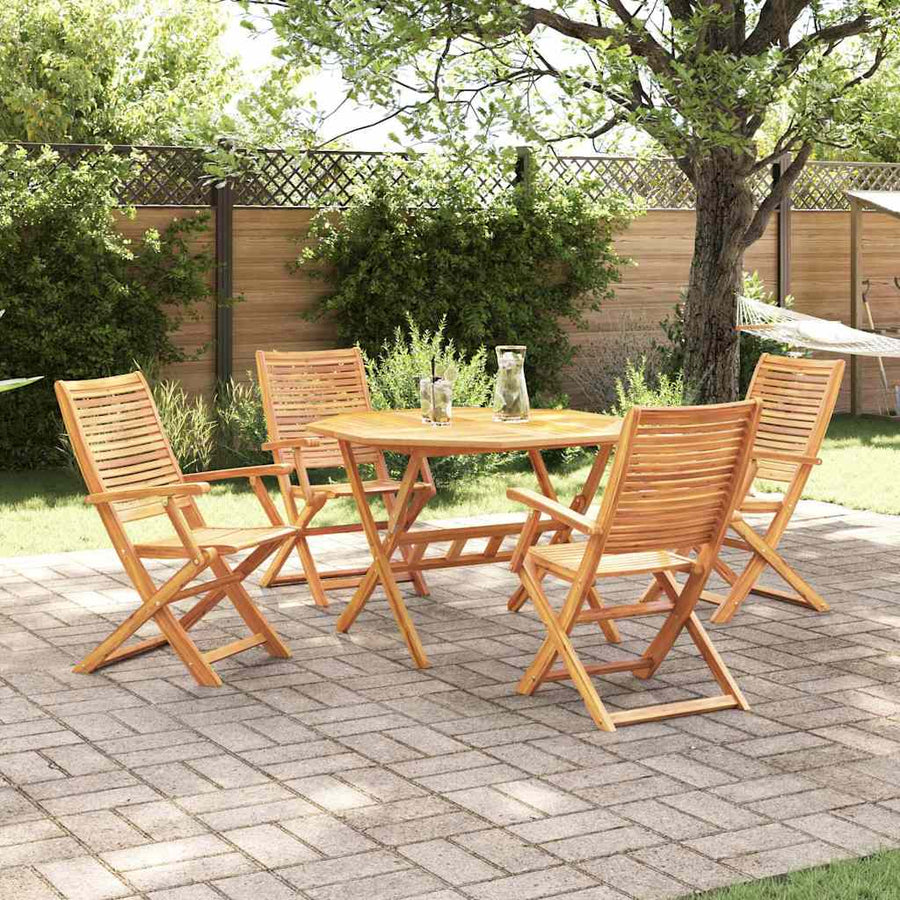 Tuin Eetset 5 Pcs Bruin Massief Acaciahout 4x fauteuil + achtkante tafel