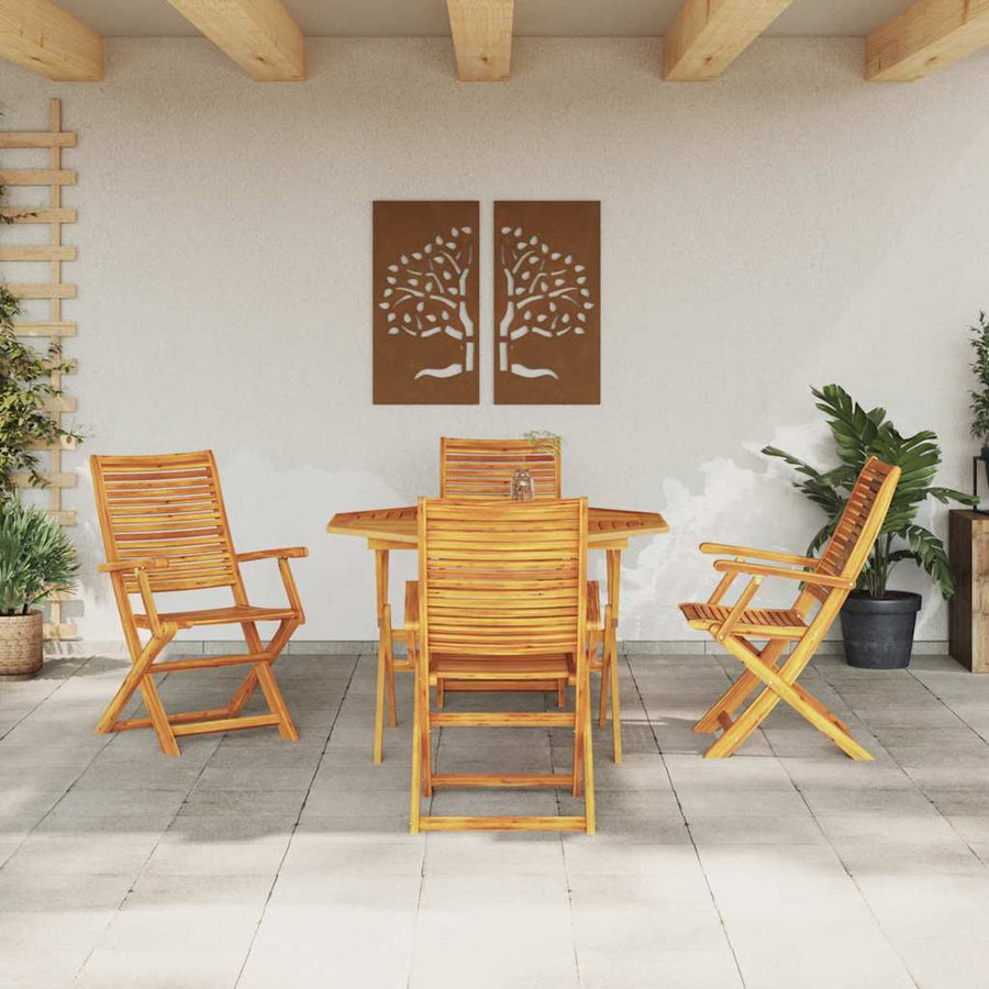 Tuin Eetset 5 Pcs Bruin Massief Acaciahout 4x fauteuil + achtkante tafel