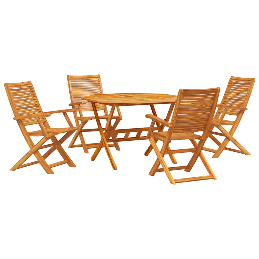 Tuin Eetset 5 Pcs Bruin Massief Acaciahout 4x fauteuil + achtkante tafel