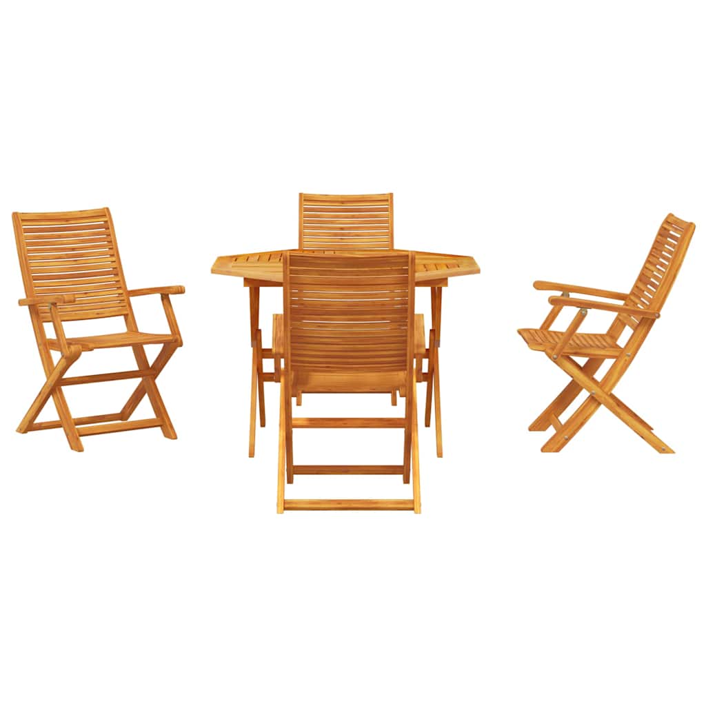 Tuin Eetset 5 Pcs Bruin Massief Acaciahout 4x fauteuil + achtkante tafel