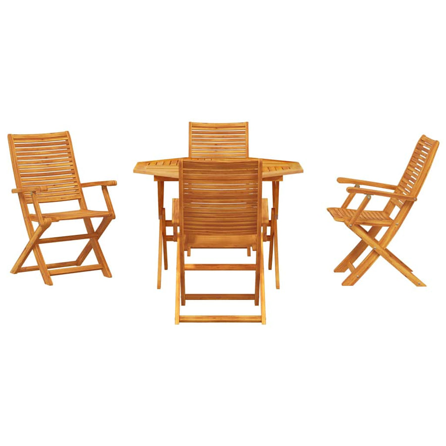 Tuin Eetset 5 Pcs Bruin Massief Acaciahout 4x fauteuil + achtkante tafel