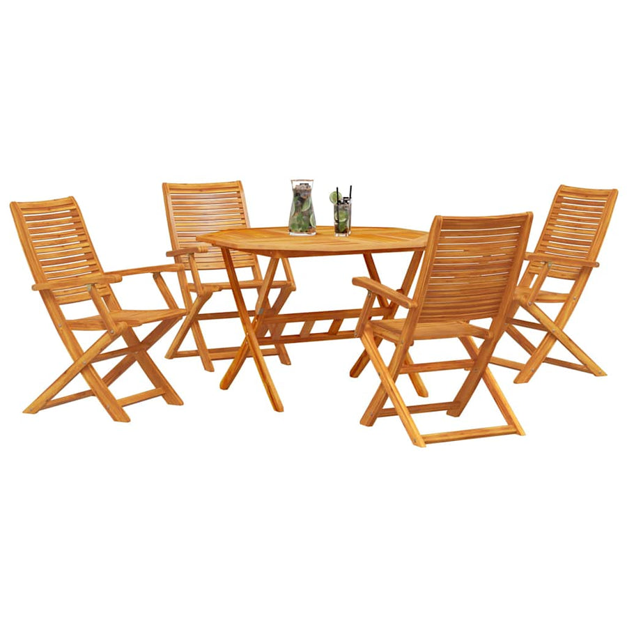 Tuin Eetset 5 Pcs Bruin Massief Acaciahout 4x fauteuil + achtkante tafel