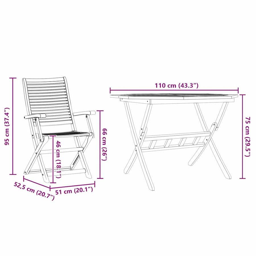 Tuin Eetset 5 Pcs Bruin Massief Acaciahout 4x fauteuil + achtkante tafel