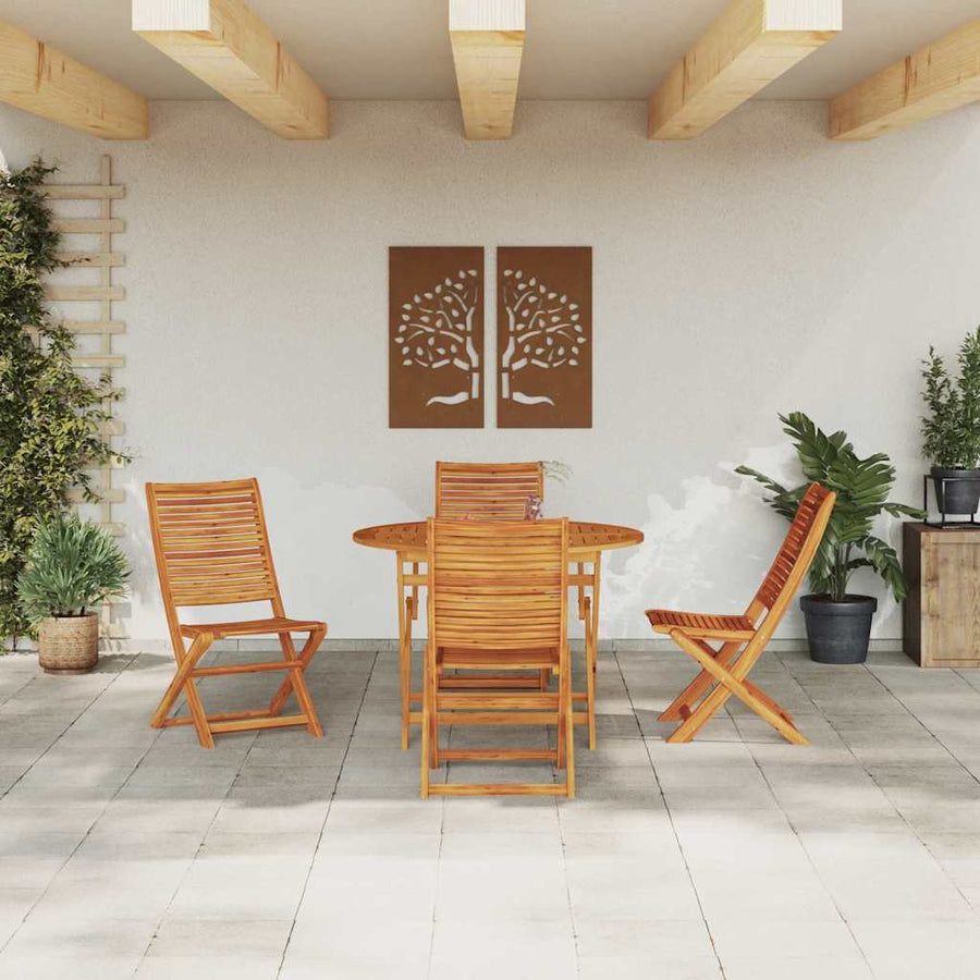 Tuin Eetset 5 Pcs Bruin Massief Acaciahout 4x stoelen + ronde tafel