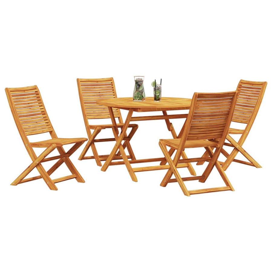 Tuin Eetset 5 Pcs Bruin Massief Acaciahout 4x stoelen + ronde tafel