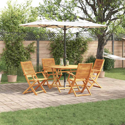 Tuin Eetset 5 Pcs Bruin Massief Acaciahout 4x fauteuil + ronde tafel