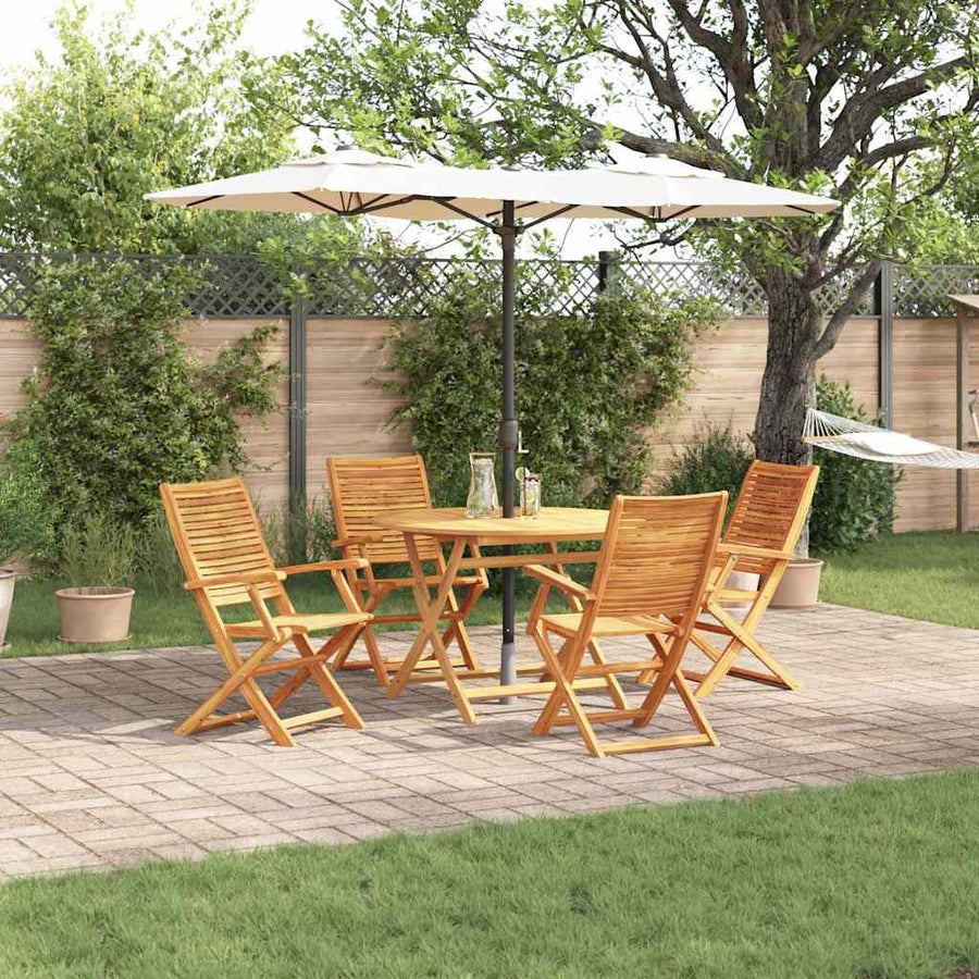 Tuin Eetset 5 Pcs Bruin Massief Acaciahout 4x fauteuil + ronde tafel