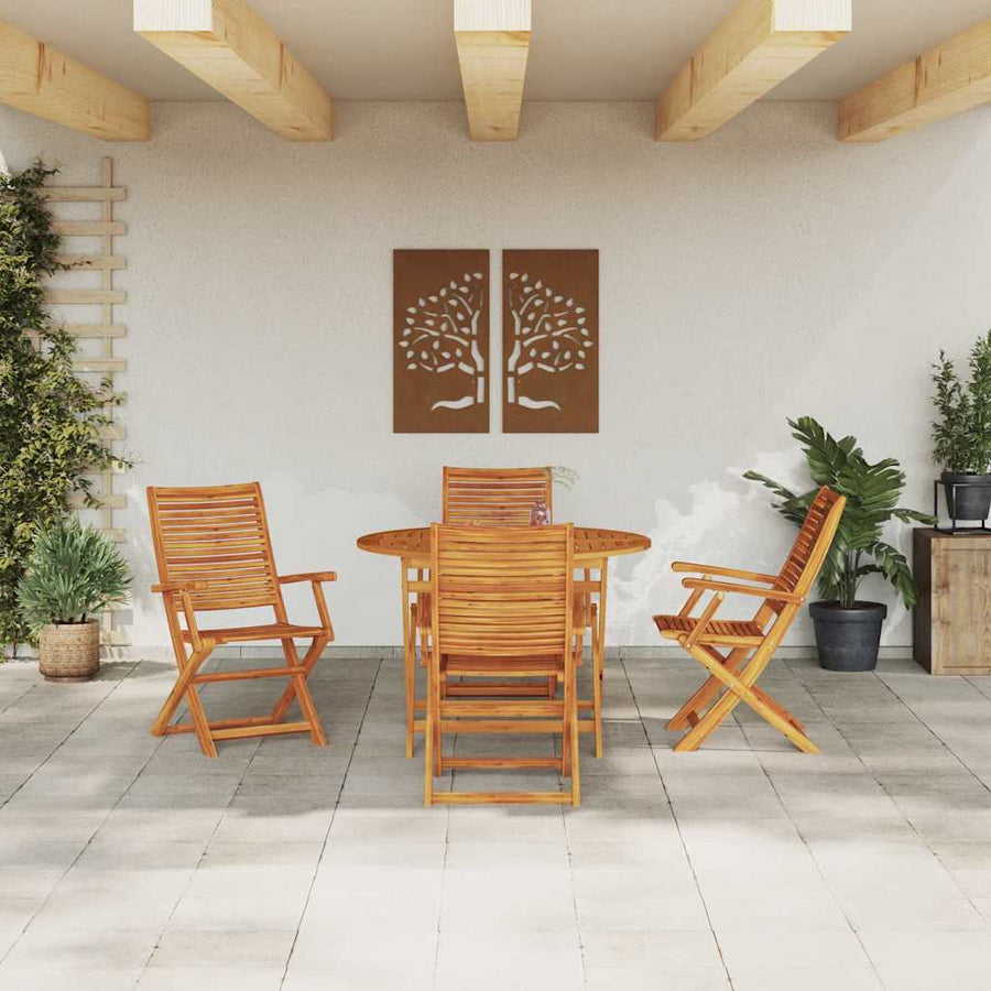 Tuin Eetset 5 Pcs Bruin Massief Acaciahout 4x fauteuil + ronde tafel