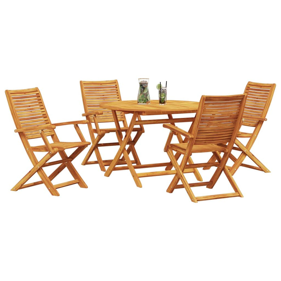 Tuin Eetset 5 Pcs Bruin Massief Acaciahout 4x fauteuil + ronde tafel