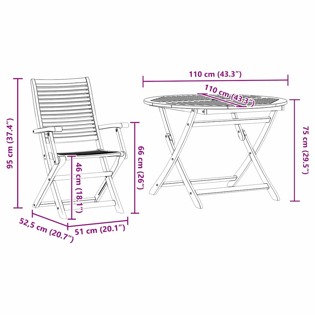 Tuin Eetset 5 Pcs Bruin Massief Acaciahout 4x fauteuil + ronde tafel