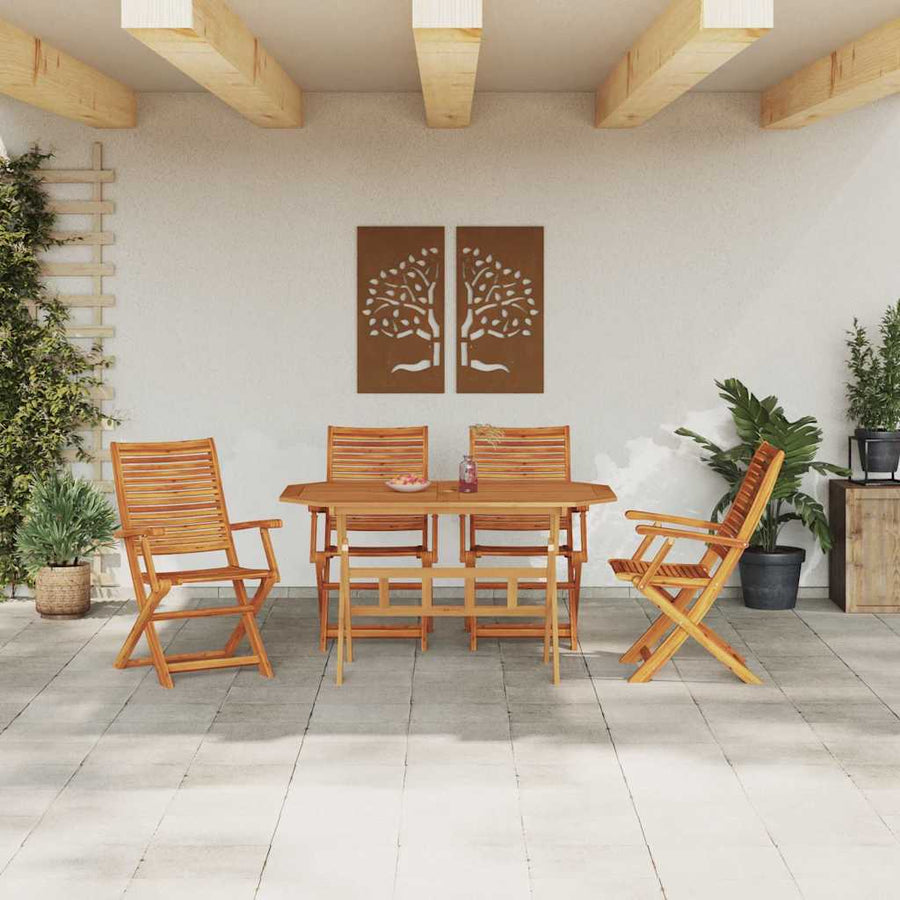 Tuin Eetset 5 Pcs Bruin Massief Acaciahout 4x armstoel + tafel