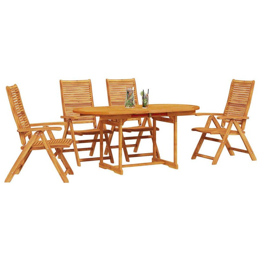 Tuin Eetset 5 Pcs Bruin Massief Acaciahout Ovale tafel + 4 stoelen