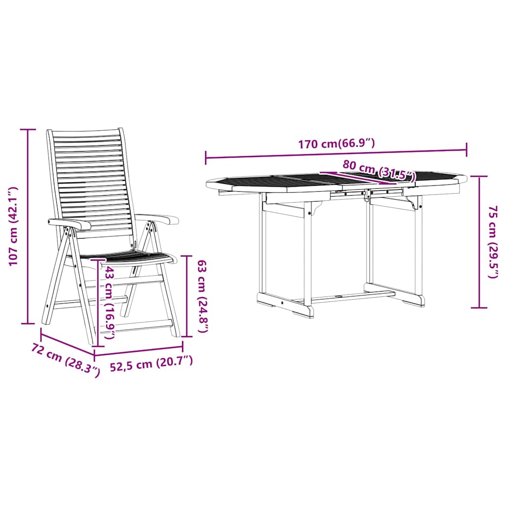 Tuin Eetset 5 Pcs Bruin Massief Acaciahout Ovale tafel + 4 stoelen