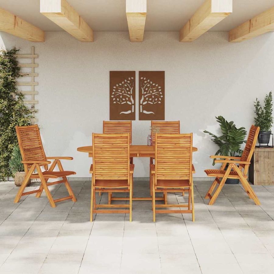 Tuin Eetset 7 Pcs Bruin Massief Acaciahout Ovale tafel + 6 stoelen