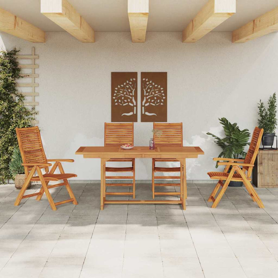 Tuin Eetset 5 Pcs Bruin Massief Acaciahout Rechthoekige tafel + 4 stoelen