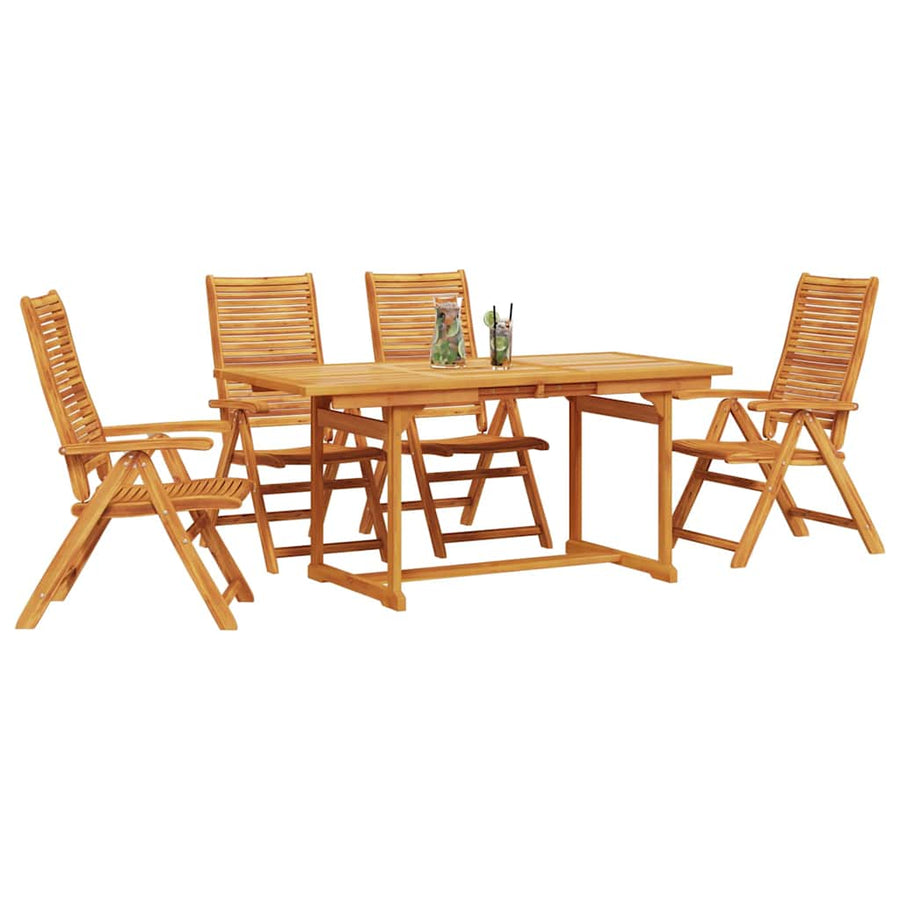 Tuin Eetset 5 Pcs Bruin Massief Acaciahout Rechthoekige tafel + 4 stoelen